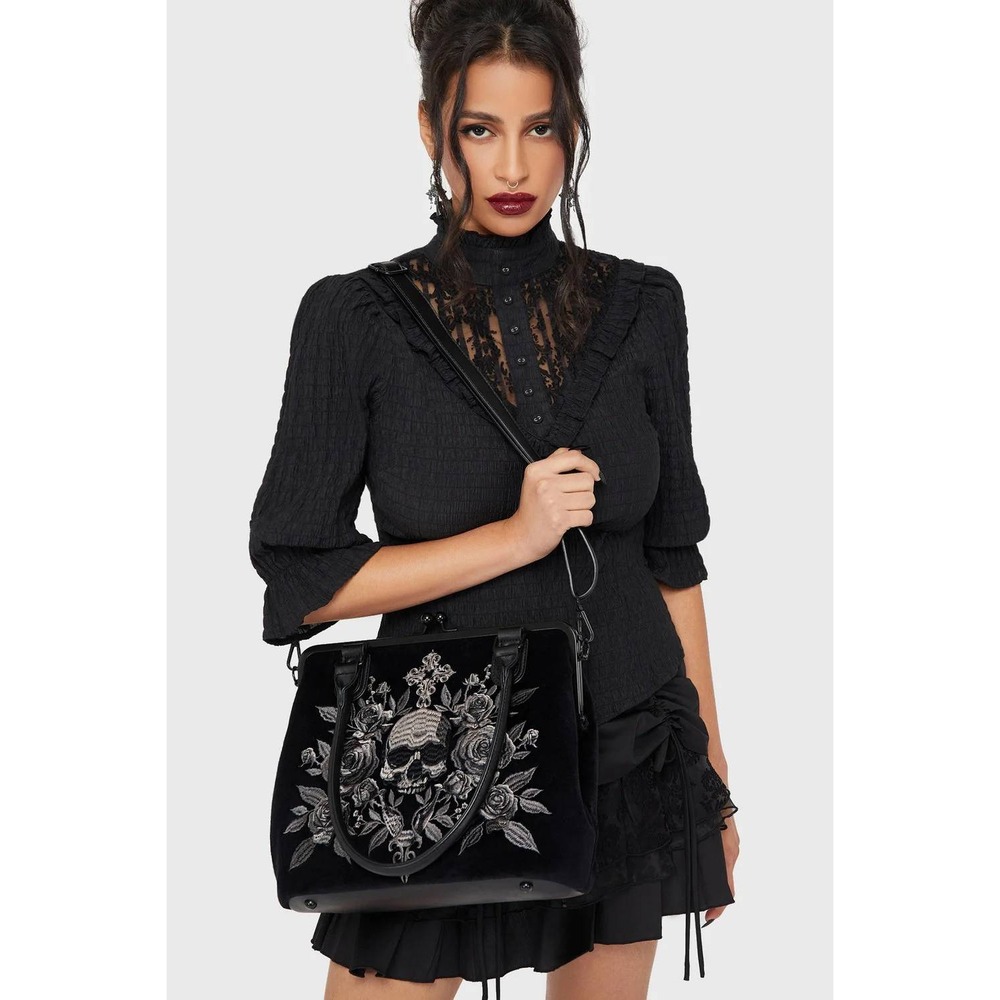 Killstar X its black friday deadly affection embroidered goth velvet handbag - Picture 2 of 8